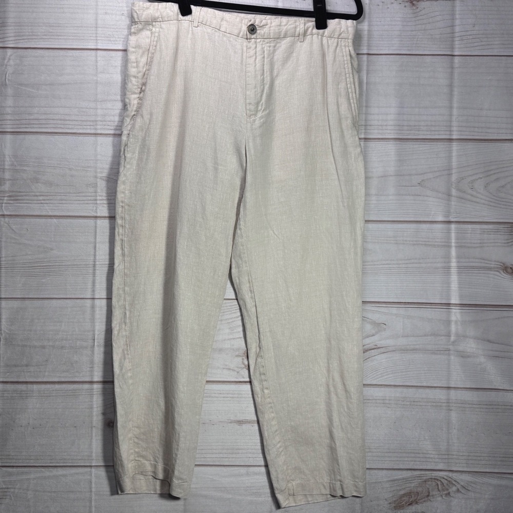 Tasso Elba Island Mens 36x30 Beige 100% Linen Flat Front Casual Trousers Pants